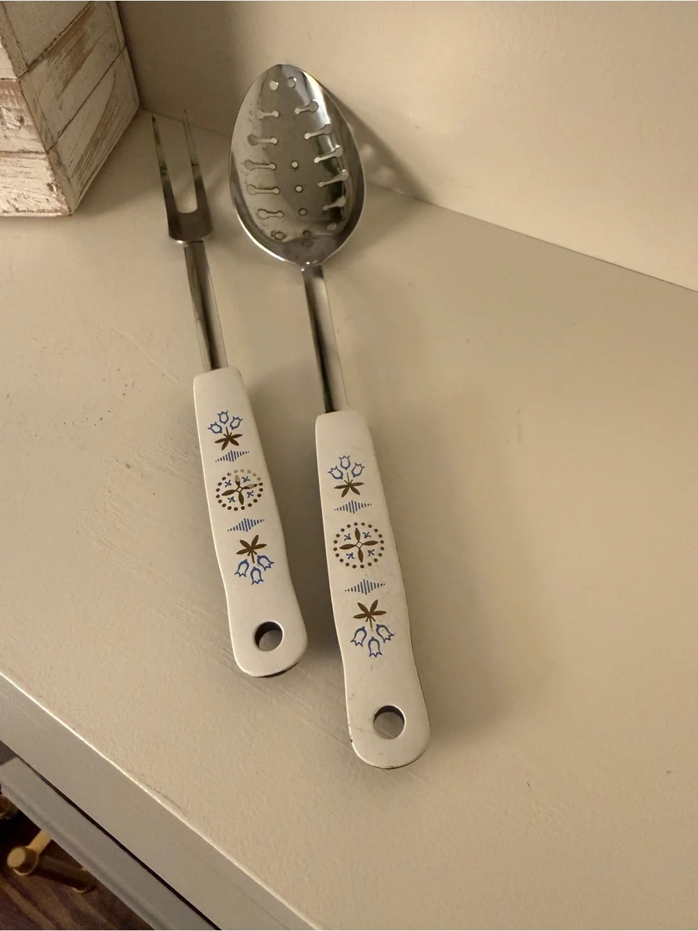 Ekco Blue Tulips Dutch Retro Kitchen Slotted Spoon, Meat Fork MCM Vintage